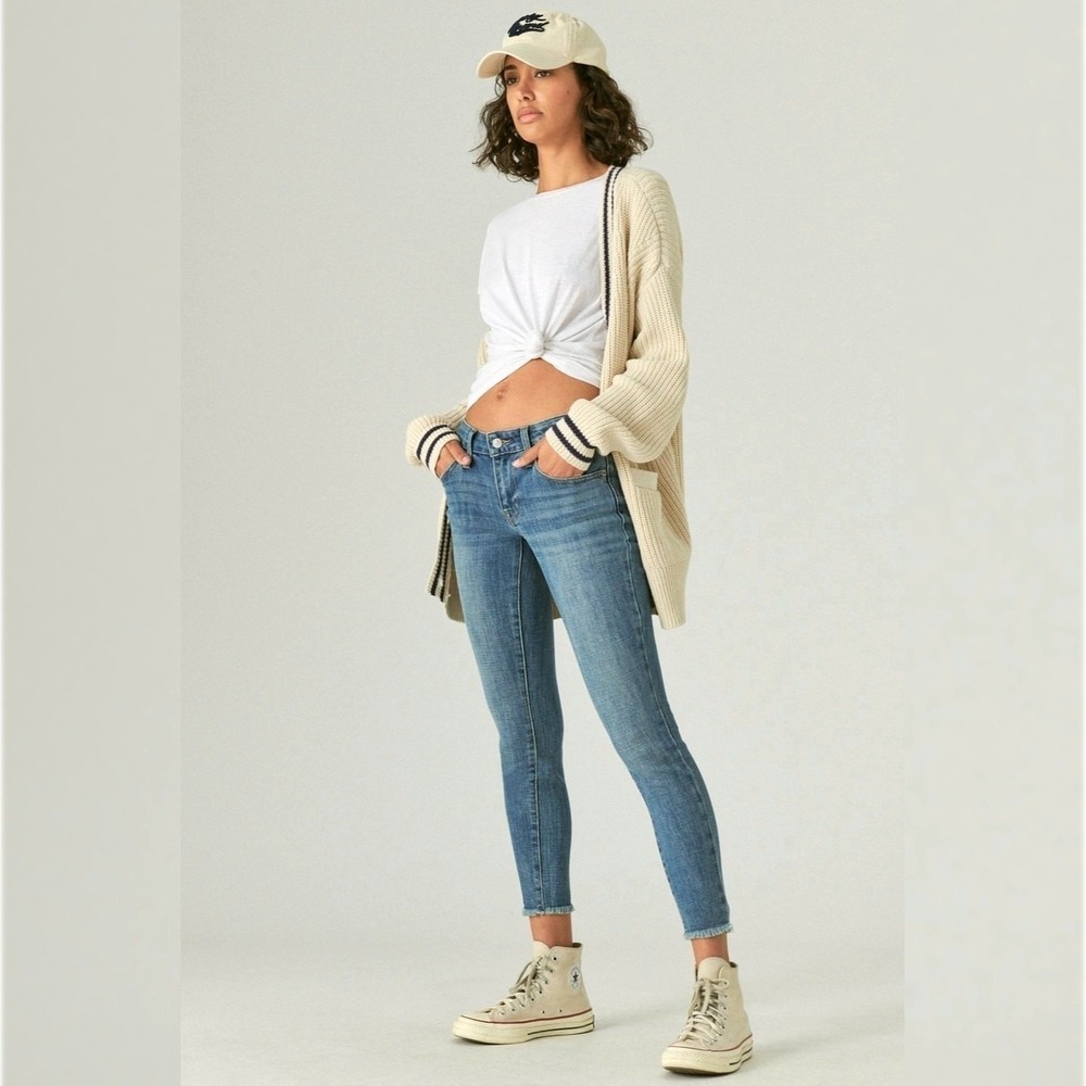 Lucky Brand Womens Lolita Super Skinny Jeans Size 6 Medium Wash Raw Hem Mid Rise